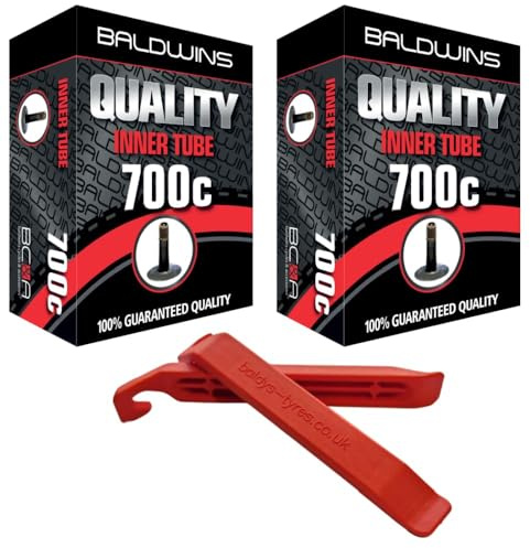 Baldwins Lot de 2 chambres à air de vélo 700 x 35 C à 45 C avec valve Schrader et levier de pneu BALDY'S