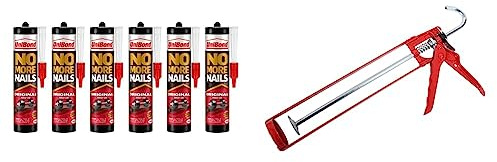 UniBond No More Nails Original, Heavy-Duty Mounting Adhesive, Pack of 6 & ProDec MG11ES Extra Strong Skeleton Caulking Gun, Sealants, Professional Heavy Duty Applicator,Red,400ml and 310ml
