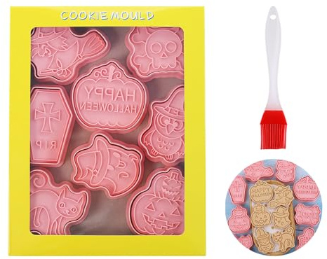 Moldes de Galletas para Halloween,3D Prensables Juego de Cortadores de Galletas de Halloween,Cortadores de Galletas de Halloween,Moldes Galletas Halloween,Hornear Galletas Moldes,8 Pezzi,Tipo B