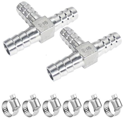 ANPTGHT 5/8 Tee Hose Barb Fitting Stainless Steel Equal Barb 3 Way T shaped Splitter Joint Connector Adapter Union Fitting for Fuel Gas Liquid Air (2Pcs)