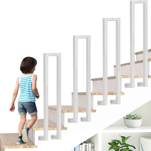 OVLRIJP Stair Railing Indoor, U-Shaped Stair Rail, Metal Bannister Rail for Stairs, Handrails for Stairs, Hand Rail U Shape for Loft, Porch, Balcony,Indoor, Outdoor (White Side Mounting, 55cm)