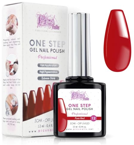 Smalto Semipermanente Unghie One Step Uv/Led 12 ml - Rosso Puro - Smalto Unghie Gel - Unghie Subito Brillanti Con o Senza Base e Top Coat
