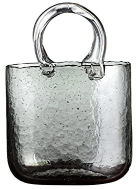Ghzste Taschenvase aus Glas, Glas Vase,Einzigartige Transparente Geldbörsenvase mit Fischschale, Transparenter Handkorb, Wohnzimmer, Blumenarrangement, Kreative Tasche, Aquarium (grau)
