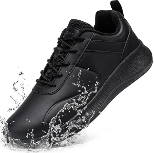 Taquco Non Slip Work Shoes for Women Food Service Lightweight Waterproof Kitchen Chef Shoe Restaurant Walking Sneakers Nursing Slip Resistant Footwear (Black,7.5)
