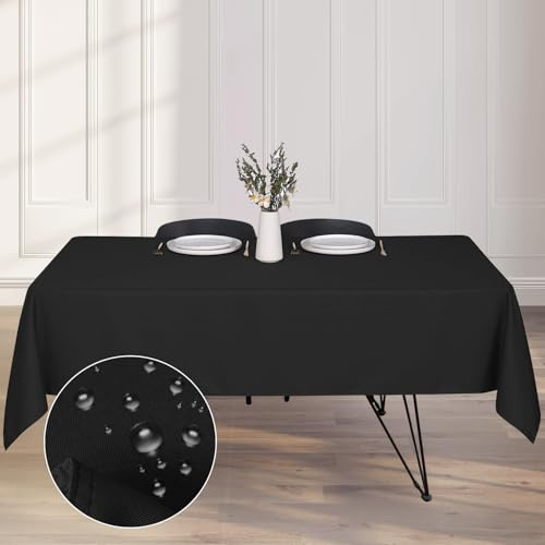 Kapwall Tischdecke Outdoor Abwaschbar 137x200 Schwarz Gartentischdecke Tischdecken Table Cloth für Outdoor, Garten, Hochzeit,
