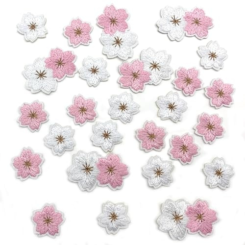DHER 25 st körsbärsblommor tillbehör lappdekal broderi lappar stryklapp klädapplikation broderad lapp för jackor, jeans, kjolar, ryggsäckar och hattar (A)