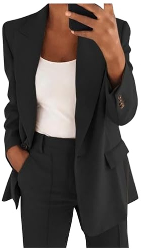 MorFansi Conjunto de traje para mujer de 2 piezas elegante, de negocios, conjunto de 2 piezas de estilo slim fit, blazer con pantalón, atuendo de un solo color, solapa casual, traje de calle, Negro