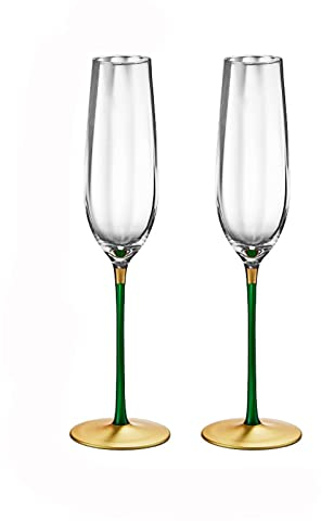 Generic Verres À Vin Verre Cristal de Luxe Léger Verres À Champagne Set de 2 Verres À Vin Créatifs Faits À La Main 250 Ml Flûte À Champagne Élégante/Vert/250 Ml