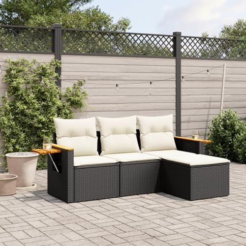Festnight Balkon Lounge Rattan mit Stauraum Gartenlounge Klein Sofa Balkon Ecklounge Rattansofa Sitzecke Balkon Klein Gartensofa Ecksofa Garten Lounge Sofa Outdoor Balkonmöbel Couch Gartenmöbel