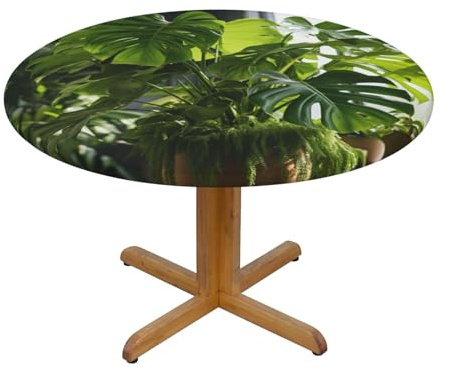 BREAUX Monstera Deliciosa Banana Palm Tablecloths, Round Tablecloths, Splashproof Round Tablecloths for Kitchen and Dining Room, Small, Black