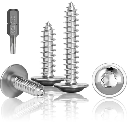 Jyvex Lot de 100 vis à tôle en acier inoxydable M4X10mm, vis autotaraudeuses avec rondelle, vis Torx A2 V2A à filetage complet, vis à bois, vis à tête plate avec foret T20