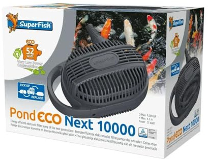 SuperFish Pond ECO Next 10.000 Teichpumpe – 9.200 l/h Förderleistung, energieeffiziente Filterpumpe für Koi- & Fischteiche bis 10.000l, 52 W