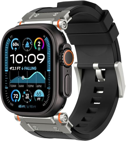 Bracelets Compatibles avec Apple Watch Ultra 2 49 mm,Bracelets en Silicone Adaptateur en Acier Inoxydable,pour Apple Watch Ultra3/2/1 Series 11/10/9/8/7/SE 2/SE/6/5/4/3/2/1 49 mm 45mm 44mm 42mm