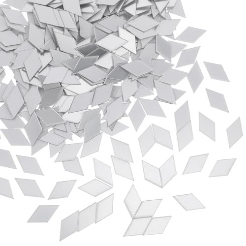 200PCS 24mm Adhesive Mirror Tiles Diamond Shape Craft Mirrors, Mini Mosaic Mirror Tiles Self Adhesive Small Rhombus Mirror Pieces for DIY Crafts Home Wall Art Disco Balls Crafts Supplies