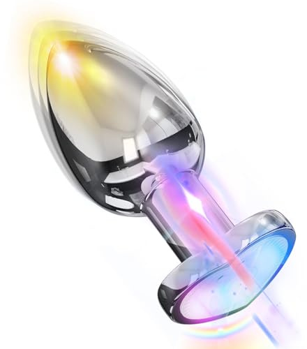 AMAZBEE Vibration Bouchon Anal Vibrateur Butt Plug pour Femmes Hommes Coeur Light Up Prostate Massager avec Télécommande Acier Inoxydable Jouets Sexuels Electriques (L)