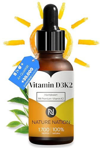 Vitamin D3 + K2 Tropfen - Pro Einnahme: Vitamin D3 5000 IE (1000 IE pro Tropfen), Vitamin K2 100µg; MK-7-99,7% All-Trans, MCT-Kokosöl - Premium-Qualität, für Kinder ab 3 Jahren geeignet