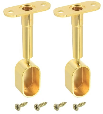 QUARKZMAN 2 soportes ovalados para armario, barra de armario ajustable en altura, soporte de tubo medio con tornillos para armario, color dorado