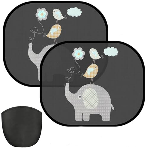 Thapncow 2er Set Kinderwagen Sonnenblende, Kinder Autofensterblende, mit UV Schutz, Auto Sonnenschutz Baby mit Süßen Tier Motiven (Elefant)
