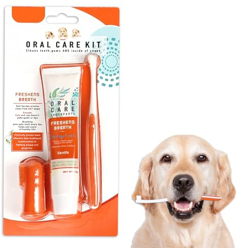 Zahnpflege Hund Set, Hundezahnpasta Gegen Zahnstein Set mit Hundezahnbürste, Hundezahnpasta und Hundezahnbürste Fingerling, Gegen Plaque und schlechten Atem (Rindfleisch-Geschmack)