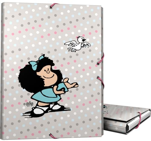 Grafoplas - Ordner mit 3 Klappen, gefütterter Karton, Hardcover, Größe Folio, weich, weich, Kollektion Design Mafalda Bird, FSC-zertifiziert, perfektes Schulmaterial