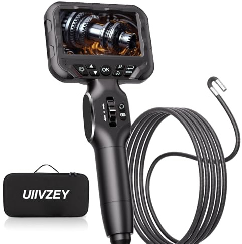 Uiivzey 1920p Endoskopkamera mit 360° Beweglicher Kopf, 4,3 Zoll IPS Endoskop Inspektionskamera mit LED Licht, 6mm Kanalkamera，IP67 Wasserdicht Rohrkamera, 1.6M Halbstarres Kabelkamera Kfz Werkzeug