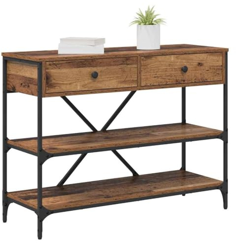 vidaXL Tavolo consolle con cassetto con Lo scaffale Legno Vecchio, Console Moderna, Design Industriale, Cassetti in Legno, Arredo Funzionale, Salvaspazio per Ingresso