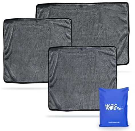 MagicWipe® Bathroom Drying Cloth, 1-40 x 60 cm & 2-30 x 40 Microfibre Cleaning Cloth - Streak & Lint Free Cloth, Premium Quality Drying Towel for Bathrooms, Kitchen, Mirrors (3, Multiplesize Black)