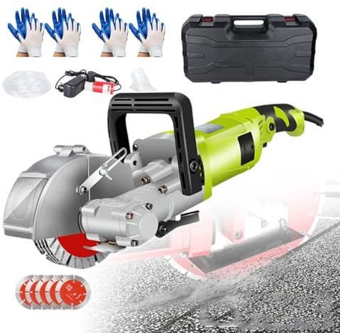 4000W Electric Wall Chaser | 7500r/min Wall Groove Slotting Machine | Wall Concrete Cutter Tool 360° Slotting | Includes (Green)