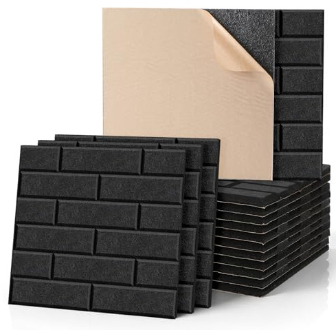 Trafagala 12 Pack Sound Proofing Panels Brick 9mm Thickened Acoustic Foam Panels Self-Adhesive, High Density Acoustic Wall Panel for Recording Studio, Home, Offices 12×12