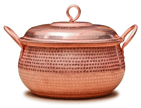CVQWRJH Handcrafted Pure Copper Cooking Pot, Copper Kitchen Cookware with Lid Purple Copper Soup Pot and Pan for Induction Cooker Camping Restaurant,22CM