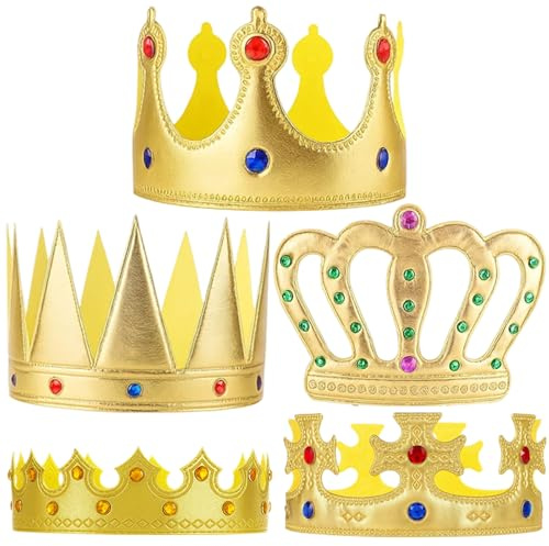 DvBCNMe 5 Stück Geburtstagskrone Kinder, Geburtstagskrone Junge, KöNig Kinderkrone, Goldene Krone, Royal Crown Tiara, KostüM ZubehöR FüR Geburtstagsfeier, Crown Stirnband FüR PartykostüMzubehöR