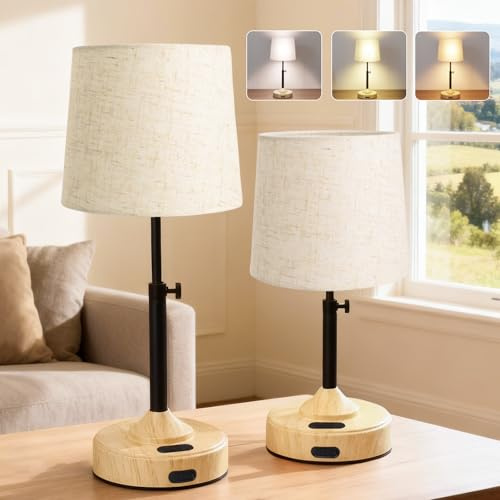 SUWIN Lámpara de Mesilla de Noche Sin Cables - Regulable Táctil Lámparas de Mesa, 3 Temperaturas de Color, Temporizador, USB-C Recargable Lámpara para Dormitorio, Sala(paquete de 2)