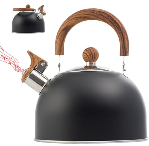 Bollitore per il tè con fischio per piano cottura Teiera in acciaio inossidabile per uso alimentare da 2, 5 litri con manico pieghevole Teiera con fischio forte per, caffè, latte -
