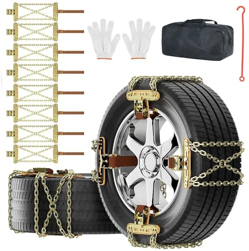 Schneeketten, 8 Stück Notfall Abschlepp Assistent Schneeketten, Universelle Tragbare Sicherheits Reifen Ketten für Auto/SUV/LKW (Reifenbreite 245–275 mm)