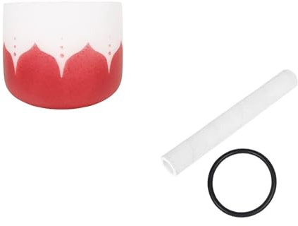 Klangskål i kristall 8 tum färg kristall sjungande klocka i frostat kvarts för meditation helande yoga med länk (Red C Key)