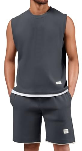 Generisch 2026 Chaleco Casual Verano Hombre Casual Pantalones Cortos Deportivos De Dos Piezas, gris oscuro, XL