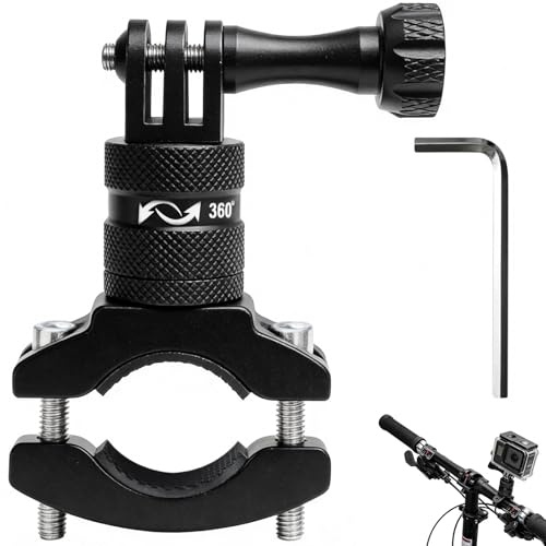 Cykelhållare i aluminium för GoPro (360° roterbar) – metallstyrfäste för motorer och cyklar – robust hållare för actionkameror, kompatibel med Hero 13, 12, 11, 10, 9, Insta360 och DJI