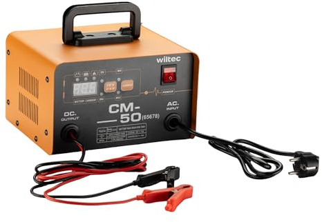 Wiltec Chargeur 12-24 V, 16 Ah, 30-300 Ah pour Voiture et Moto Aide au démarrage 490 W avec écran LCD et poignée de Transport