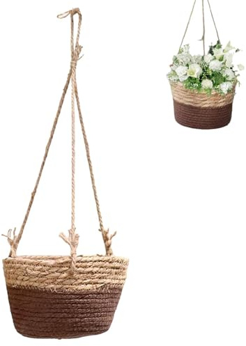 Ajxwde Colgante Cesta De Macetero De Pastos Marinos, Canasta de Plantas Colgantes, Macetas Tejidas Colgador, Tejidas a Mano Cesta Colgante, para Decoración del Hogar (Coffee Brown)