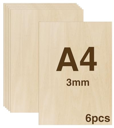 WISYOK A4 Plywood Sheets, 6pcs 3mm Basswood Sheet, 300x210mm | Unfinished Plywood Board for Crafts, DIY, Wood Engraving, Laser Projects, Model Making, Decoration, Paintings