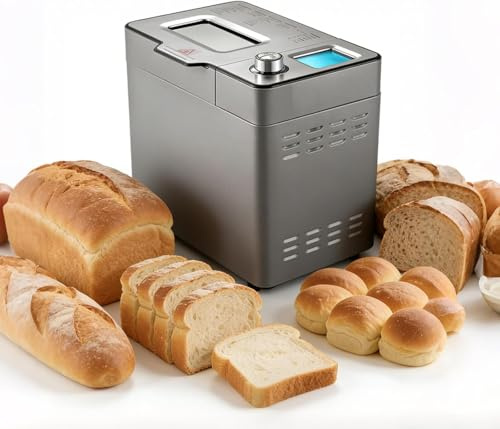 GYKOZY Máquina para Hacer Pan, programable con 25 programas Inteligentes, de Acero Inoxidable, con función para Mantener Caliente, Ideal para Pan sin Gluten, Masa Madre y Masa para Pizza.