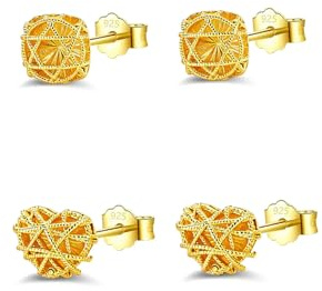 HinDaLi 2 par 925 sterling silver örhängen för kvinnor flickor små fyrkantiga guldörhängen hjärta örhänge dubb sovsäck allergivänliga fyrkantiga hjärta guldörhänge för kvinnor damer