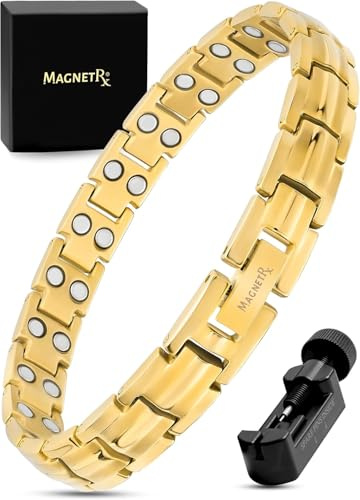 MagnetRX® Ultrastarkes Titan Magnetarmband für Damen – Magnet Armbänder für Frauen – Magnetisches Titan Armband Längenverstellbar mit Größenbestimmungswerkzeug, Damen Armbänder (Gold)