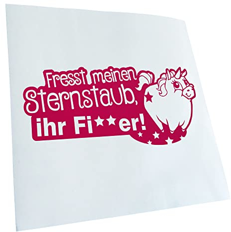 Kiwistar - Autoaufkleber - Einhorn - fresst Sternenstaub - Pink - 24x11cm - Heckscheibe Auto Aufkleber wetterfest für Kfz LKW Mofa Truck - Sticker außen selbstklebend Tuning Zubehör für Fenster