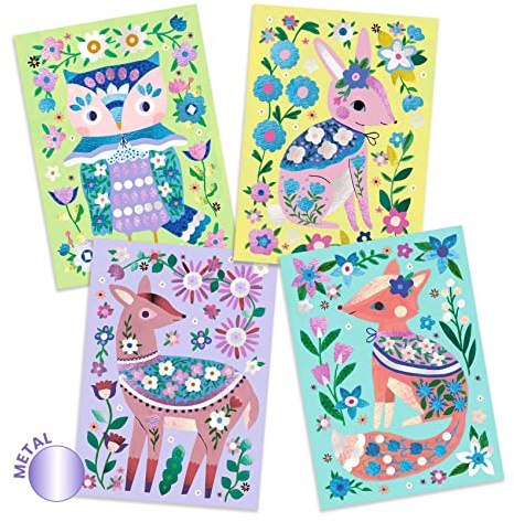 Djeco Metallfolie Hübscher Wald 4 liebenswerte Tiere zum Dekorieren | Bastel-Set #DJ09519
