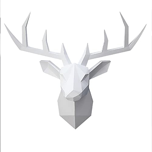 XYQXYQ Testa di Cervo Geometrica Scultura da Parete Moderna - Statua 3D da Appendere, Decorazione in Resina per Soggiorno e Galleria - Regalo (Bianco)