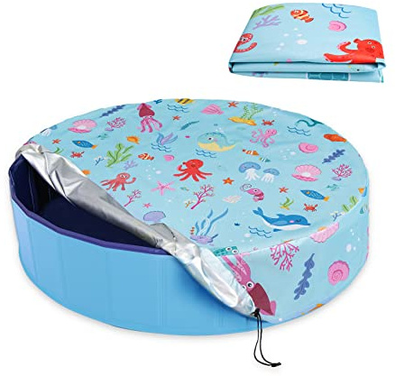Docuwee Runde Poolabdeckung, 121.9 cm, Faltbare Kinder-Solarabdeckung, passend für Hunde, Schwimmbad, Haustiere, aufblasbarer Pool, Anti-UV-Schutzhülle mit Meerestier-Muster (121.9x30.5 cm)