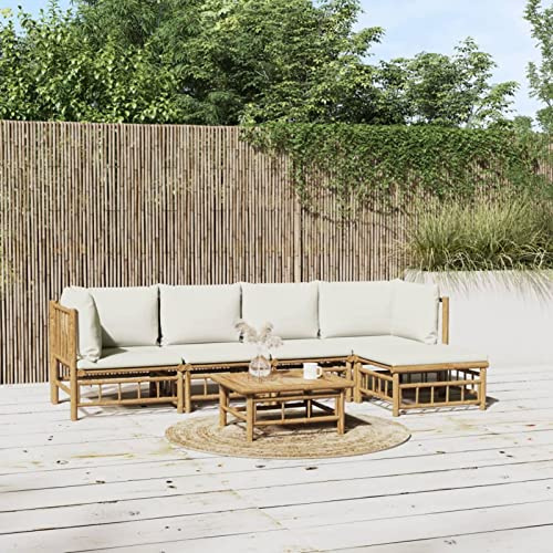 Tidyard 6 delar. Loungesoffa för trädgård, balkonglounge, uteplats, sittgrupp, utomhussoffa för trädgård, möbler, bambu, kudde