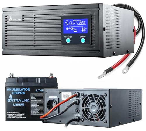 Fuente de la alimentación de Emergencia Extralink Piorun 600VA480W con Bateria LiFePO4 40AH BMS, inversor 12V 220v Onda Pura, tensión de batería 12v DC Onda sinusoidal Pura, SAI (UPS), Pantalla LCD