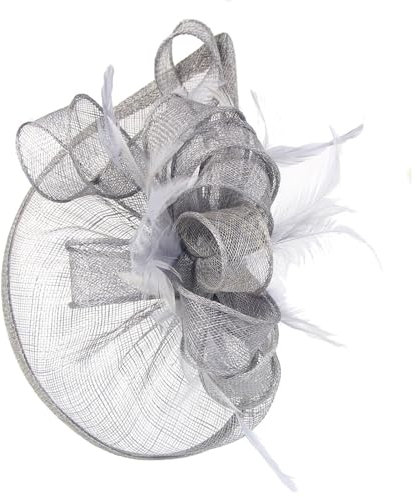 GIBZ Weave Blumen Feder Fascinator für Damen, Tea Party Cocktail Stirnband, 1920er Jahre Hut, Pillbox Hüte Hochzeit, Grau